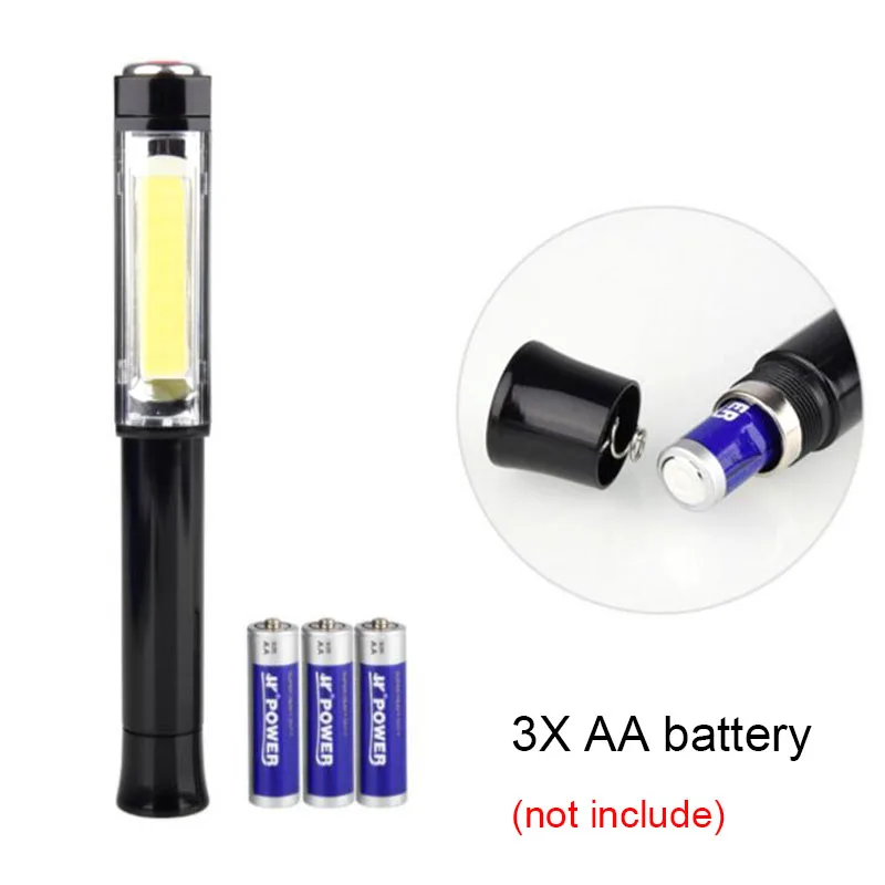 Protable 2 LEDs COB work flashlight hand Magnetic working white red flash light torches lamp AAA battery camping night lighting