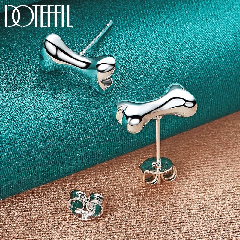 DOTEFFIL 925 Sterling Silver Bone Stud Earring For Woman Fashion Charm Wedding Engagement Party Jewelry