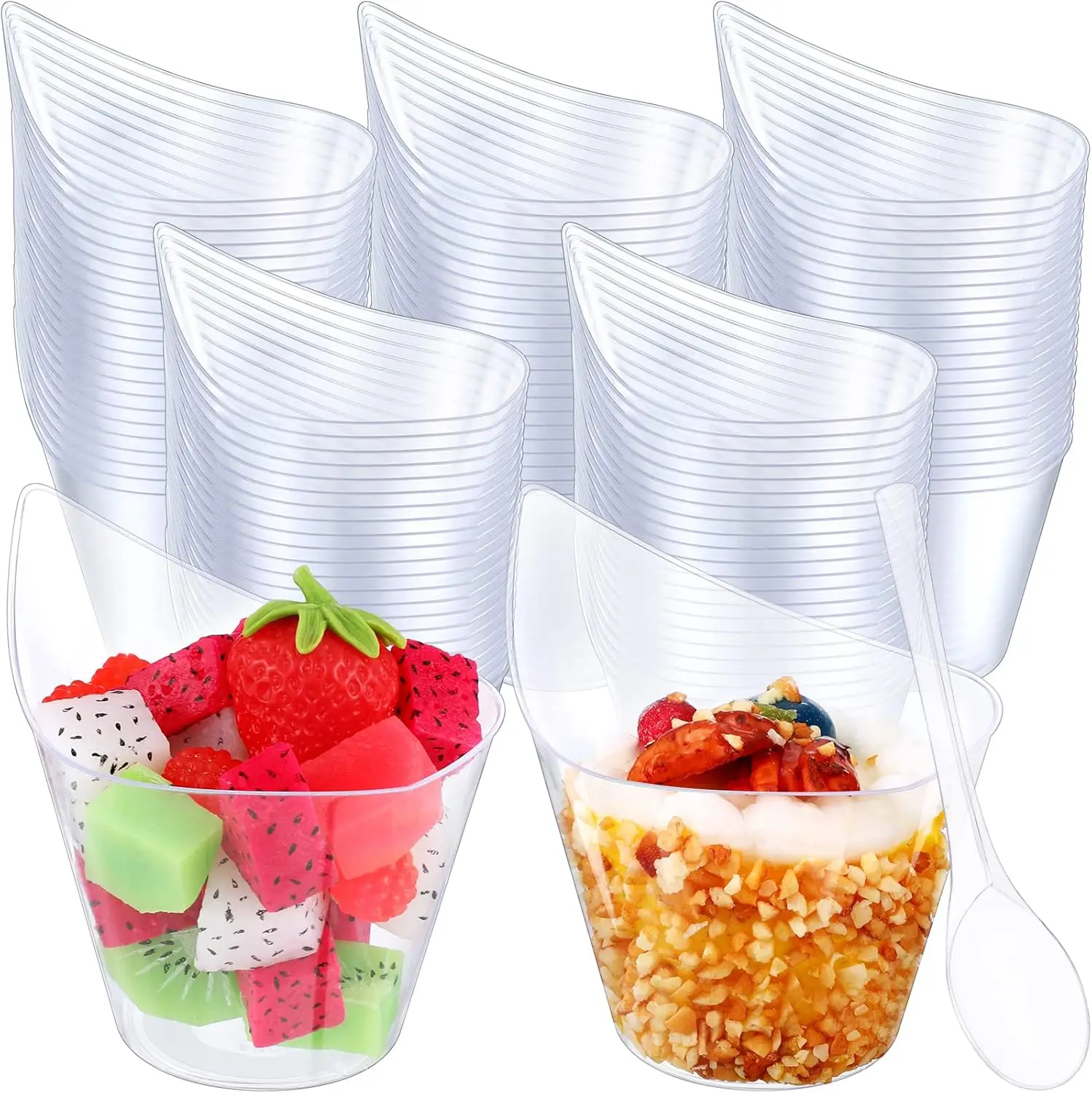 

150 Pack Clear Plastic Dessert Cups with Tasting Spoons, Appetizer Cups Yogurt Parfait Bowls with Clear Spoons for Party