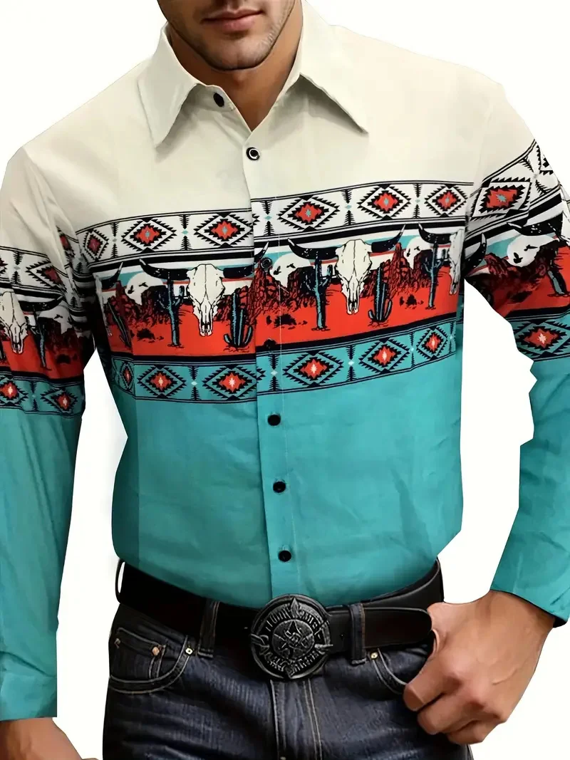 Western Tribal Men's Shirt Retro Casual Party Totem Horse HD Pattern Soft and Comfortable New Tribal Men's Shirt 2024 New Style