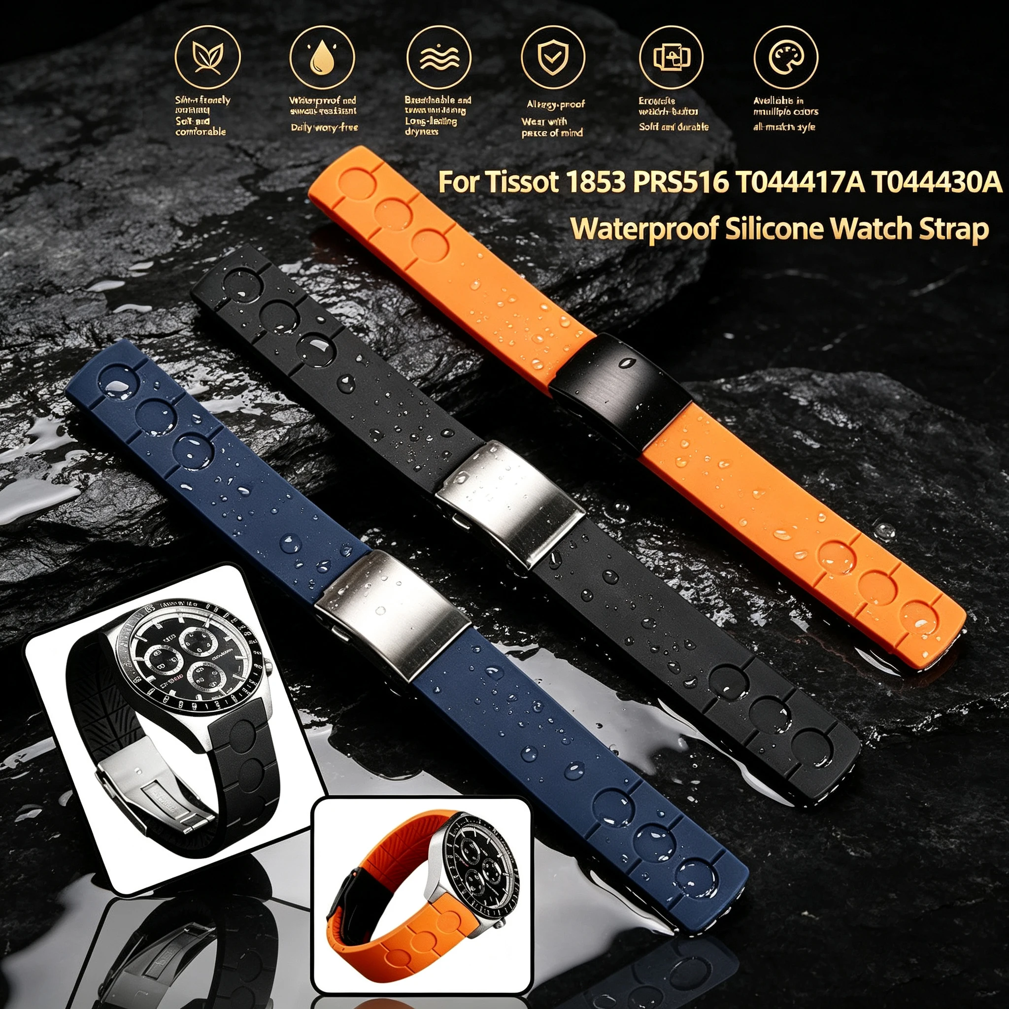 Luxury Rubber Strap for Tissot 1853 T044 T91 Series PRS516 T044417/430A Silicone Sport Breathable 20mm men WatchBand Bracelet