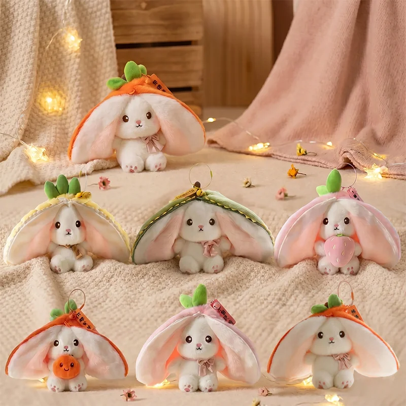 13CM 6 Different Types Cute Fruit-Shaped Plush Toy Stuffed Soft Into Fruit Transform Rabbit Animal Pillow Kid Baby Birthday Gift