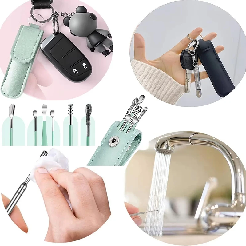 6Pcs Ear Wax Pickers Earwax Removal Kit Ear Cleaning Bathing Accessory Tool Stainless Steel Ear Care Set Tool with Storage Box