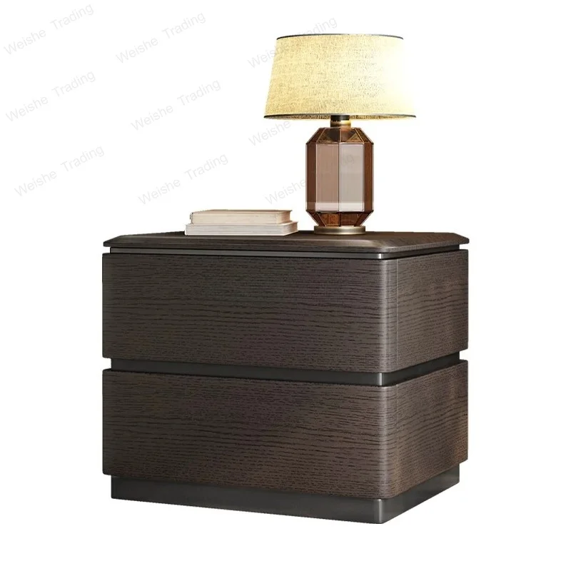 Bedside table Smoked solid wood Italian minimalist niche designer luxury villa home bedroom storage
