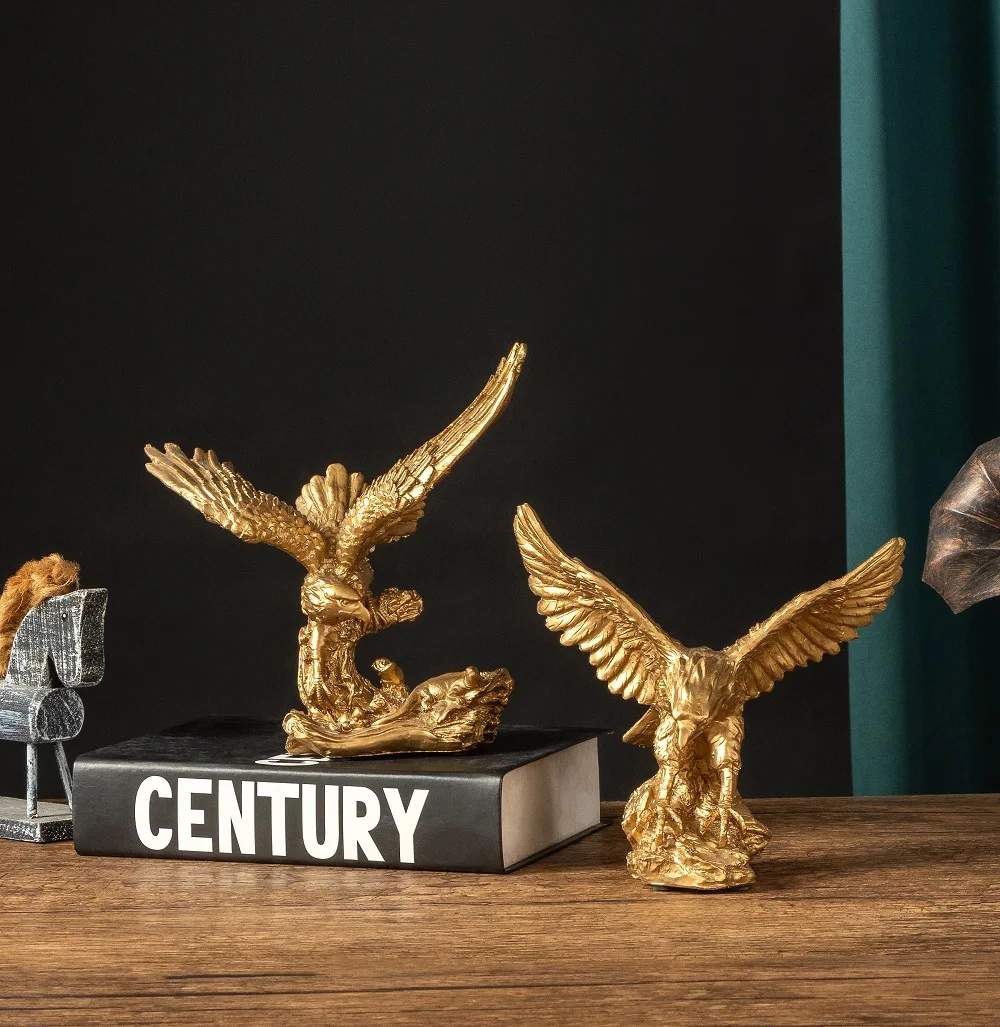 Nordic Resin Golden Eagle Falcon Statue Craft Sculpture Decoration Home Living Room Office Desktop Cabinet Decoration view 4