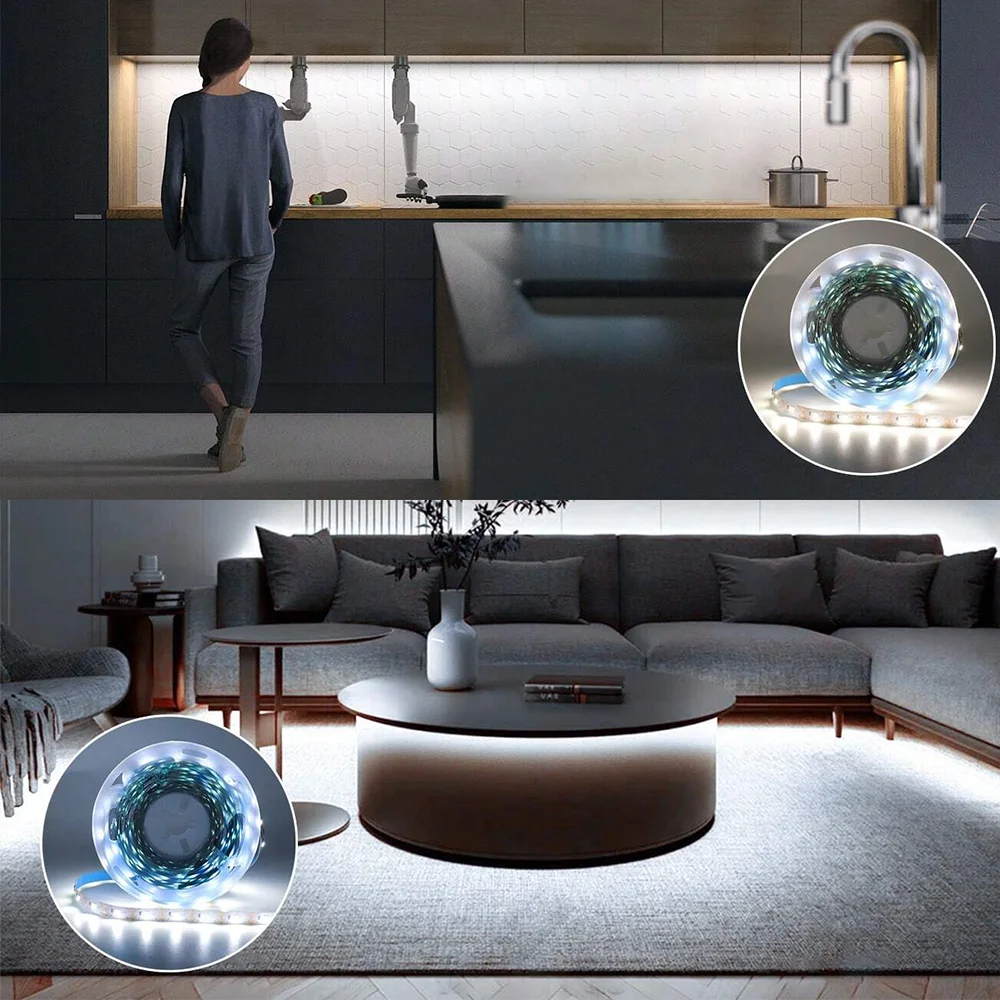 1 pc 2835 Warm White LED Strip Light, Battery Pack Powered (without Battery) Easy to install, suitable for kitchen, TV, etc.