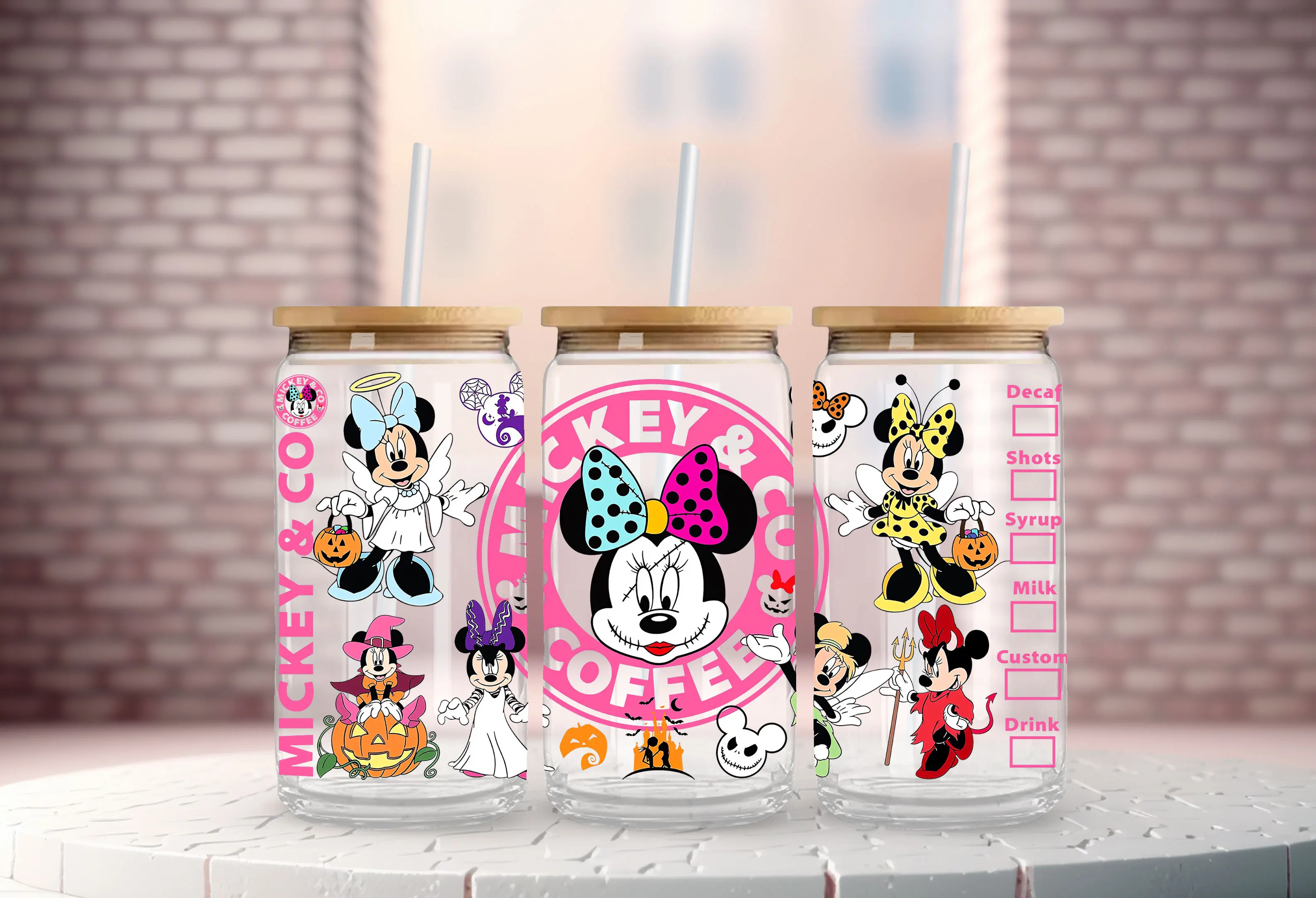 قهوة ميكي ، الهالوين ، اليقطين ، يودا ، ويني ذا بو ، فوق بنفسجية ، ملصق نقل dtf ، ذاتي اللصق ، مصنوع بشكل فردي #2