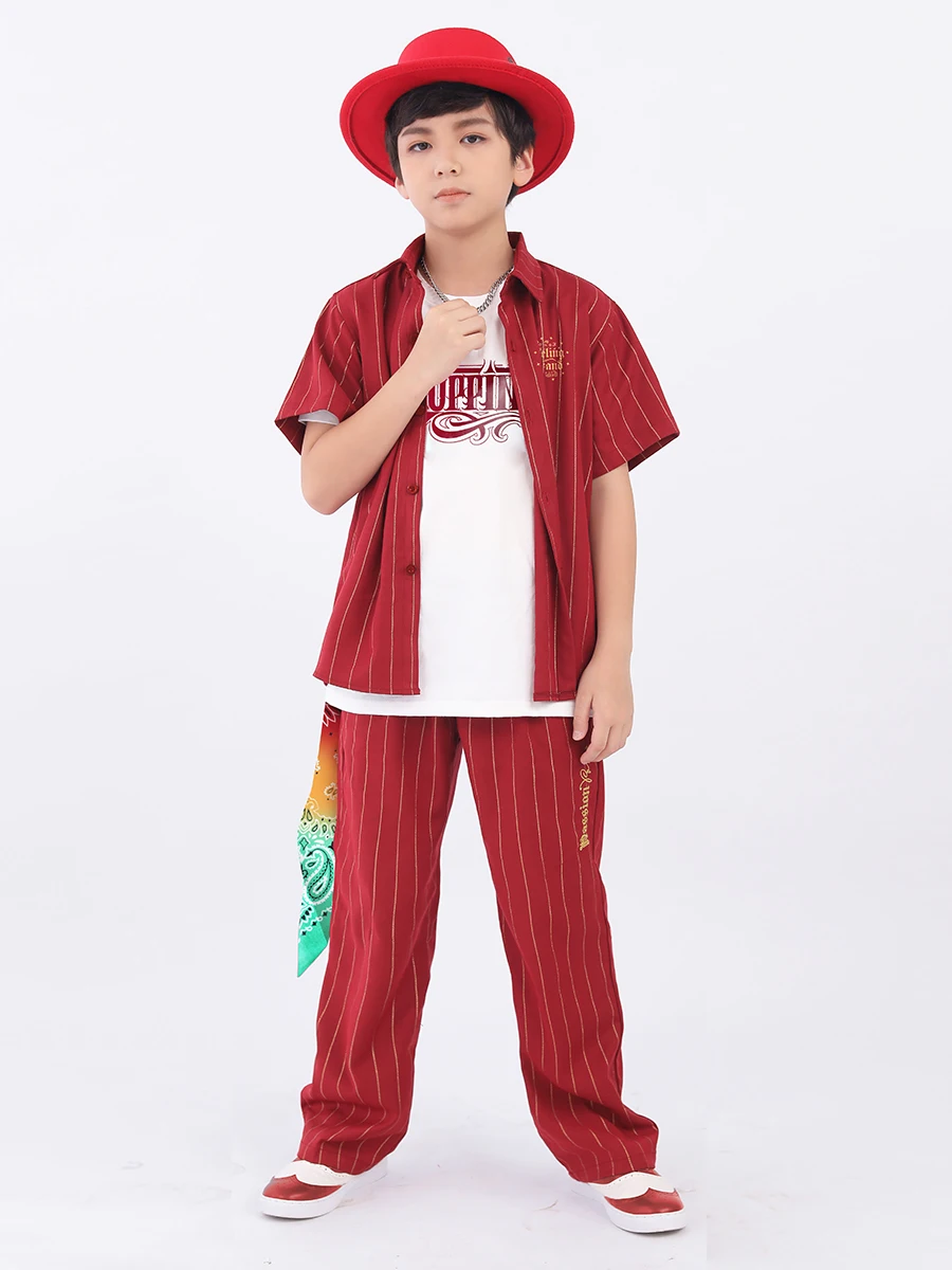 Popping-ropa de baile callejero para niños, conjunto de camisa y pantalones de manga corta para chico y adulto, traje de Hip Hop con bloqueo