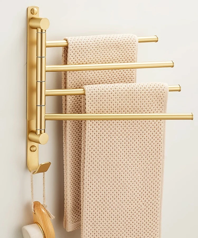 Brass towel rack creative rotating towel bar drying towel hanger bathroom gold all copper rack free of punching