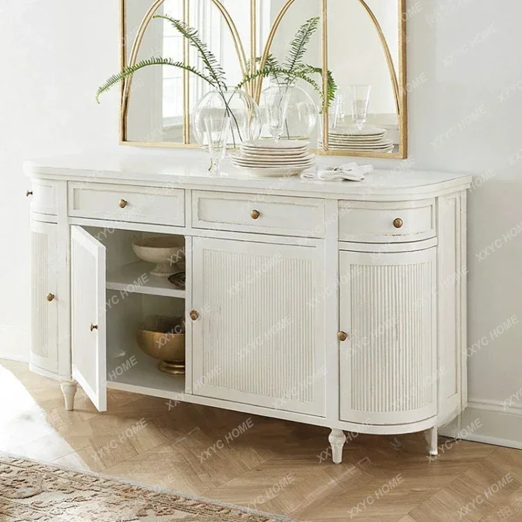 French Retro Entrance Cabinet Simple Modern White Solid Wood Sideboard