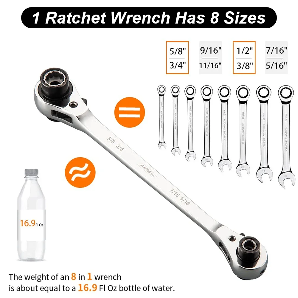 

8-In-1 Multifunction 72 Teeth Ratchet Socket Wrench Non-Slip 12 Teeth Sleeve Spanner Double-Headed Car Repair Tools