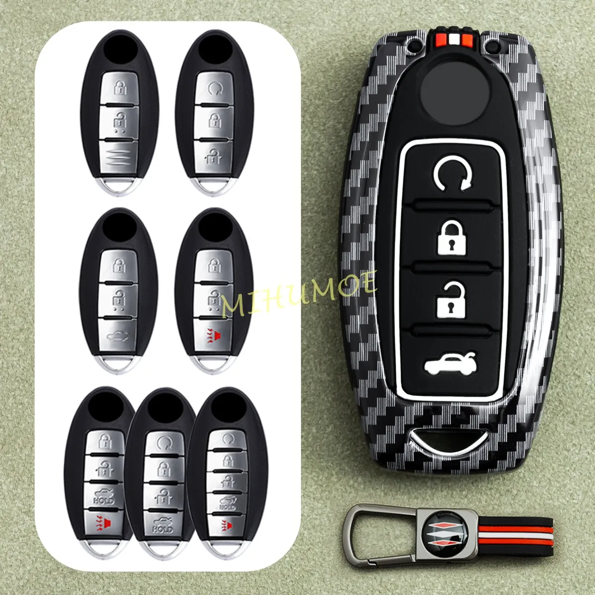For Nissan Metal Silicone Car Key Fob Case Cover Keychain Rogue X-Trail Qashqai Teana Altima Sentra 370Z For Infiniti QX50 Q50