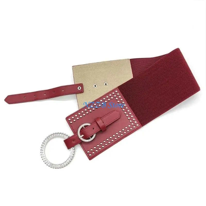 T21F المرأة بسط حزام الخصر خمر أنيقة واسعة مشد مطاطا حبل الزخرفية المرأة مشد مع حجر الراين مشبك #5