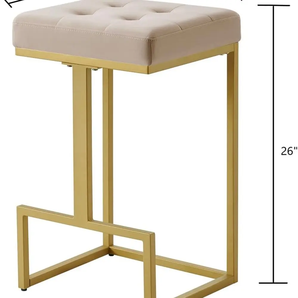 Paar 26 hohe, mit Samt gepolsterte goldene Barhocker für die Kücheninsel, Taupe, Modell 5067