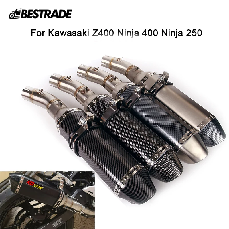 

Motorcycle Exhaust System For Kawasaki Z400 Ninja 400 250 2017-2023 Mid Connect Link Pipe Slip 51mm Muffler Stainless Steel