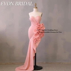 EVON BRIDAL 2024 Prom Dresses Blush Pink Chiffon Flowers Formal Evening Party Women Romantic Mermaid Inclined Knee-Length 프롬드레스