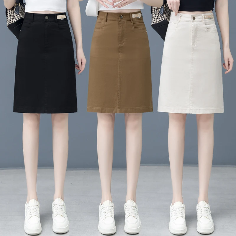 

Джинсовая юбка средней длины для женщин, новая летняя модель, модная женская юбка с высокой талией, облегающая фигуру.