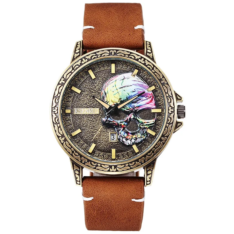 UTHAI BK149 ساعة رجالية عصرية مقاومة للماء على شكل جمجمة كوارتز ساعة تقويمية كلاسيكية للطلاب ساعة عصرية ساعات هدية للرجال #5