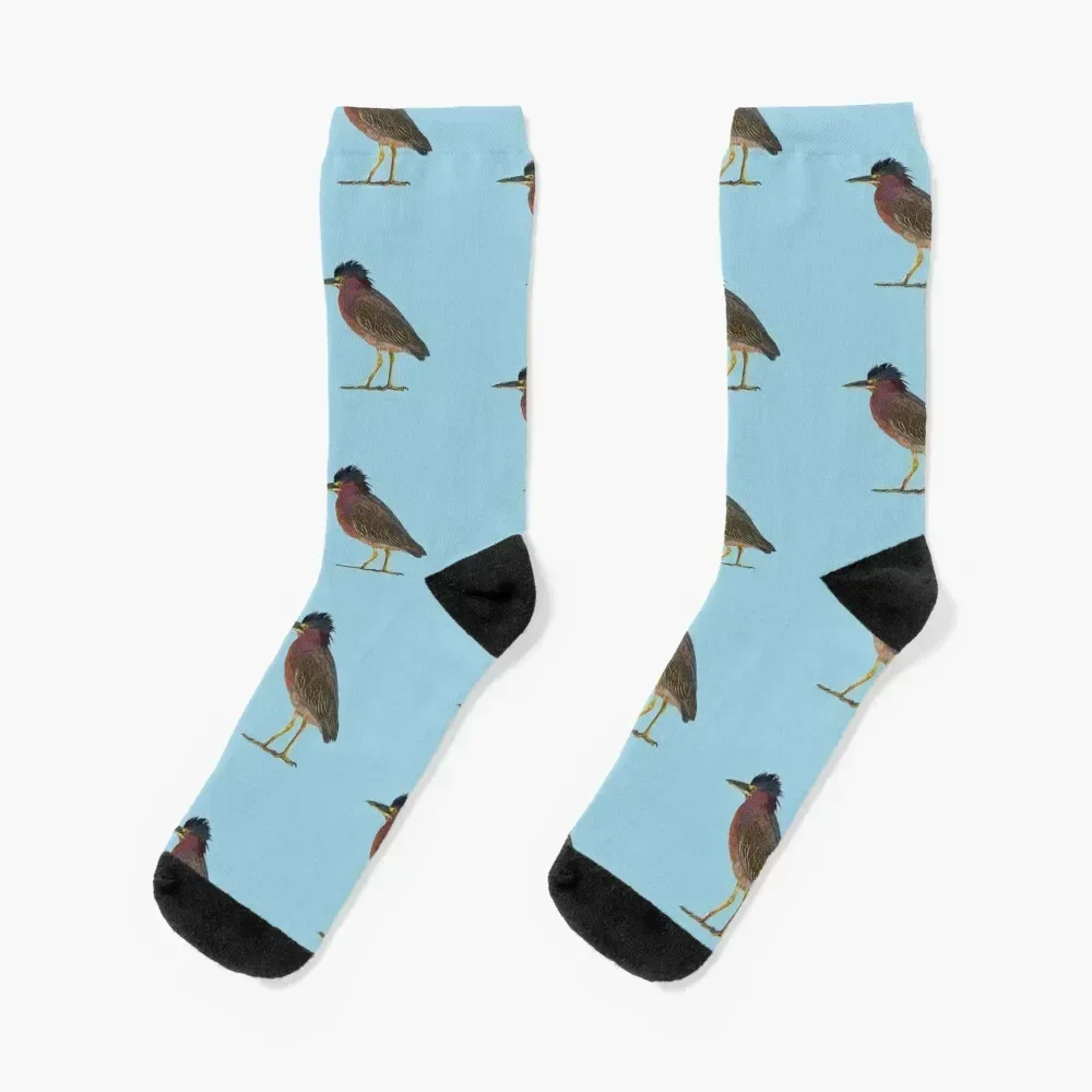 Green Heron Color Print Socks happy Run Socks Girl Men's