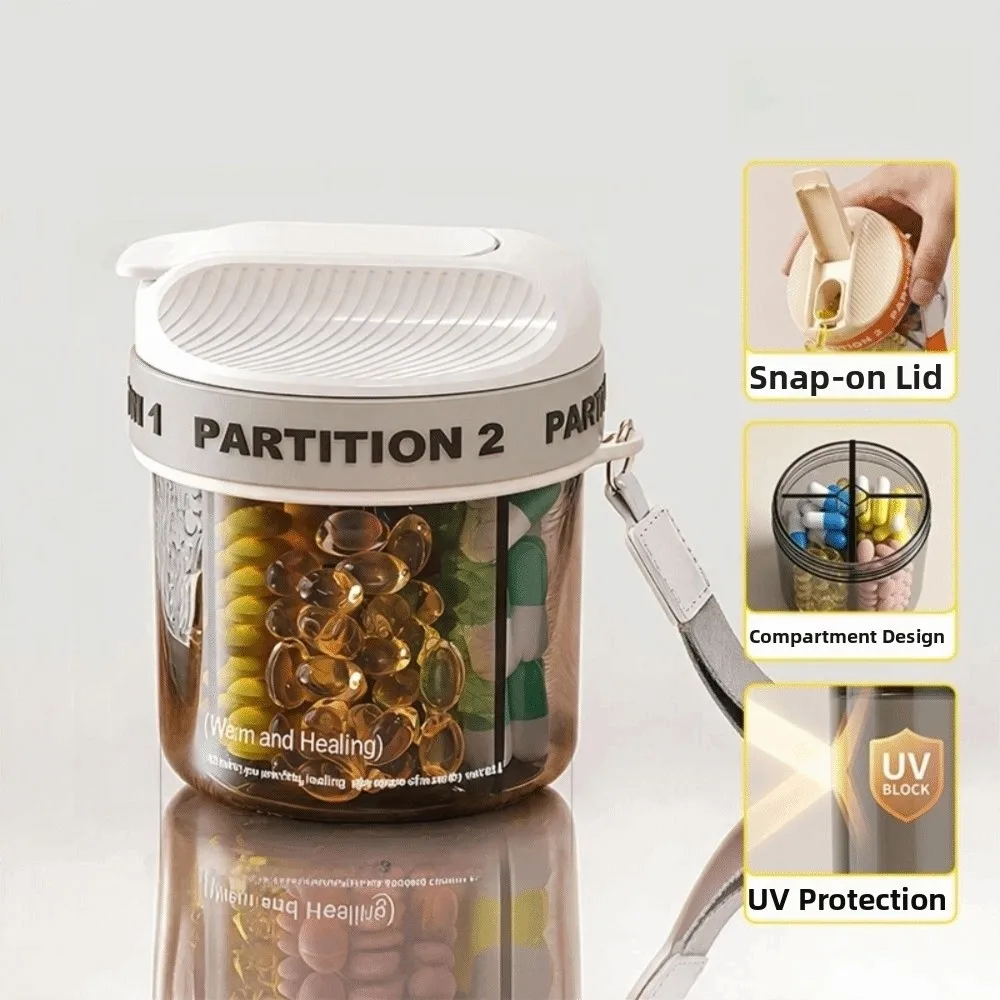 Large Compartments Portable Pill Case 4 Grids Sealed Pill Storage Box Portable Moisture Proof Travel Pill Container Supplement