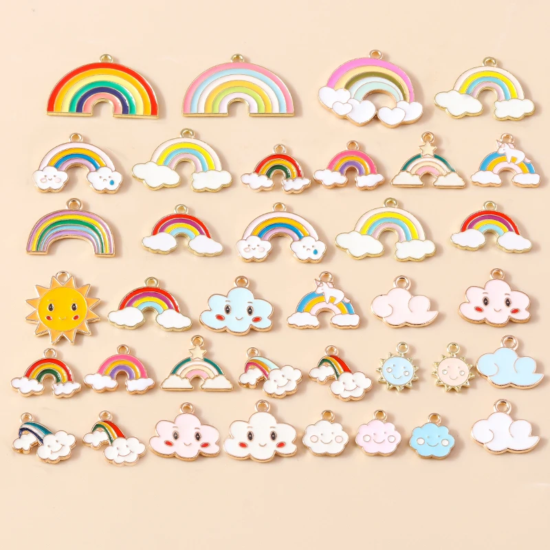 10pcs Cute Enamel Cloud Rainbow Charm Pendants for DIY Bracelet Necklace Earrings Jewelry Making Accessories Handmade Craft