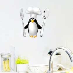 T153# Funny Penguin Chef Refrigerator Decal Kitchen Sticker