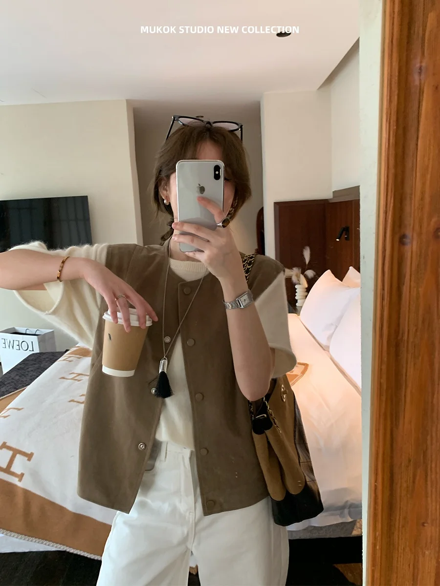 

Высококачественный односторонний флисовый жилет-куртка с эффектом похудения, в стиле ретро, для повседневной носки, с круглым вырезом и одной пуговицей