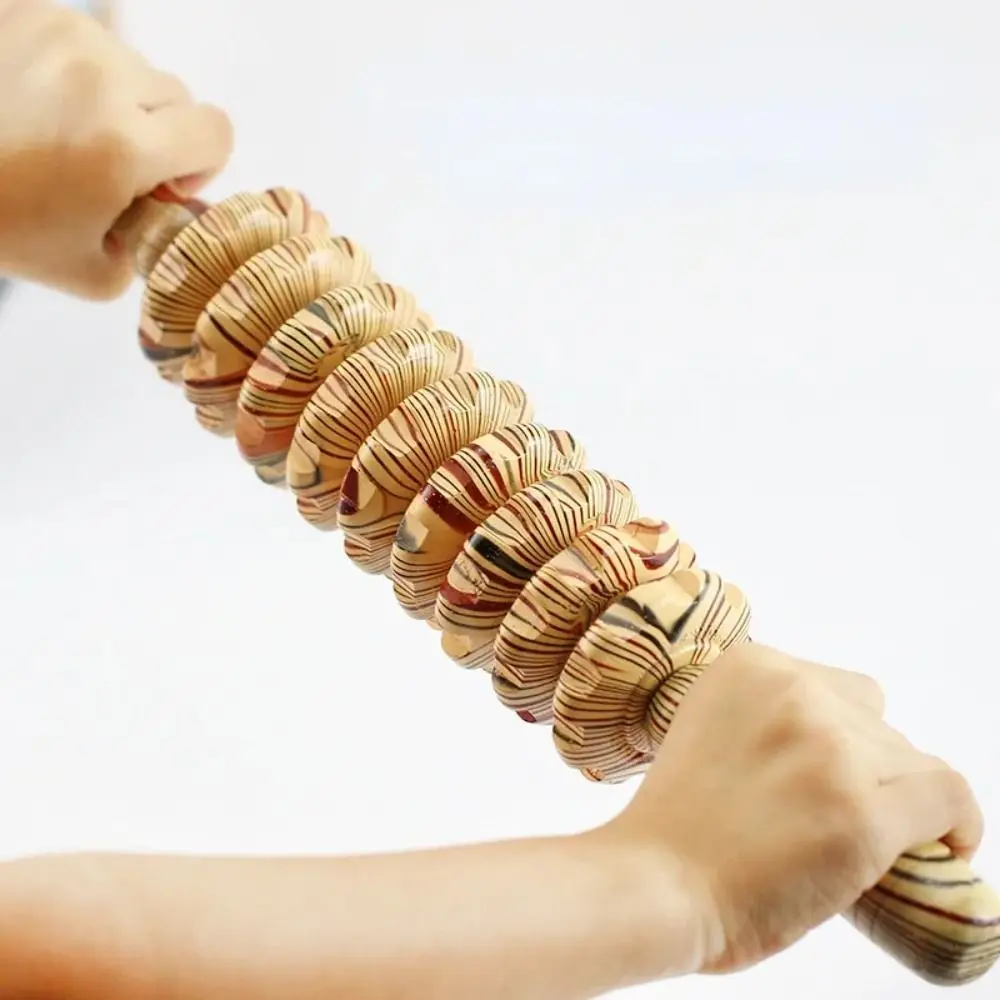 

Smooth Wooden Massager Roller Handheld 9-Wheel Massager Stick Muscle Relax Muscle Release Abdominal Massager Women