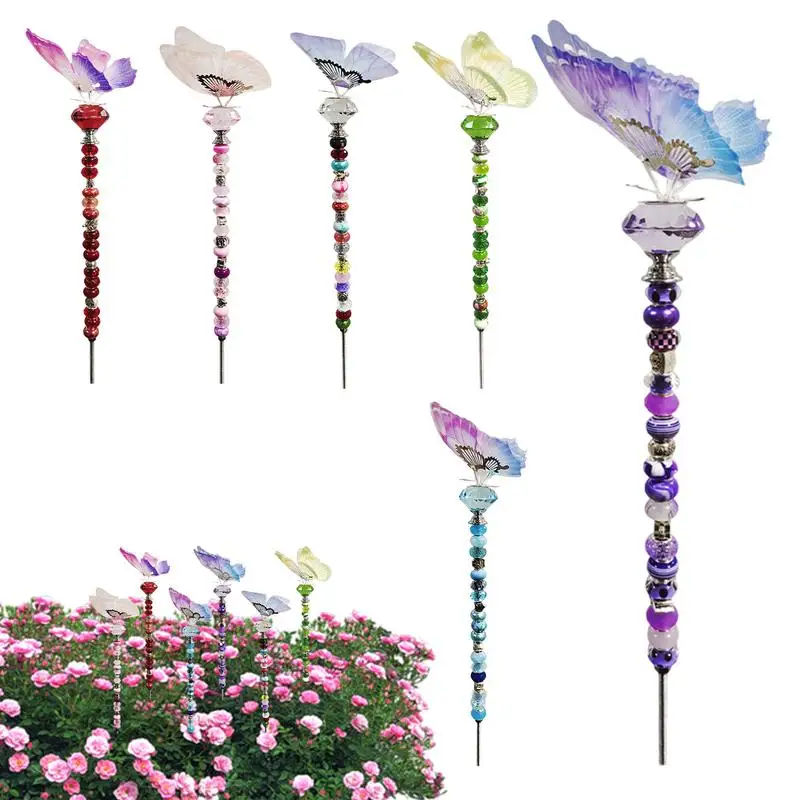 Beaded Garden Stakes Kit 138 Pieces Fairy Wand Handmade Fairy Garden Stakes Garden Stake Kit With Fairy Wand Beads Kits 6