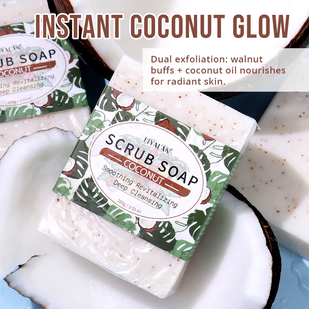 Coconut Exfoliating Scrub สบู่บาร์ทําความสะอาดลึก Bath Revitalizing นุ่ม Cuticle ผิวเรียบเนียน Jojoba Oil Moisturizing Body Wash