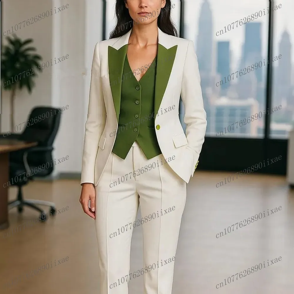 

Белые и зеленые женские костюмы, женские деловые офисные смокинги для мамы, свадебной вечеринки, формальный женский комплект из трех предметов, куртка, жилет, брюки