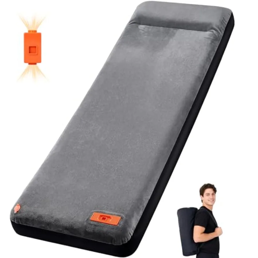 

Camping self-inflating sleeping pad with electric pump, ultra-thick 4 foam, built-in pillow, 9.5 R-value, 4-season use for cot,