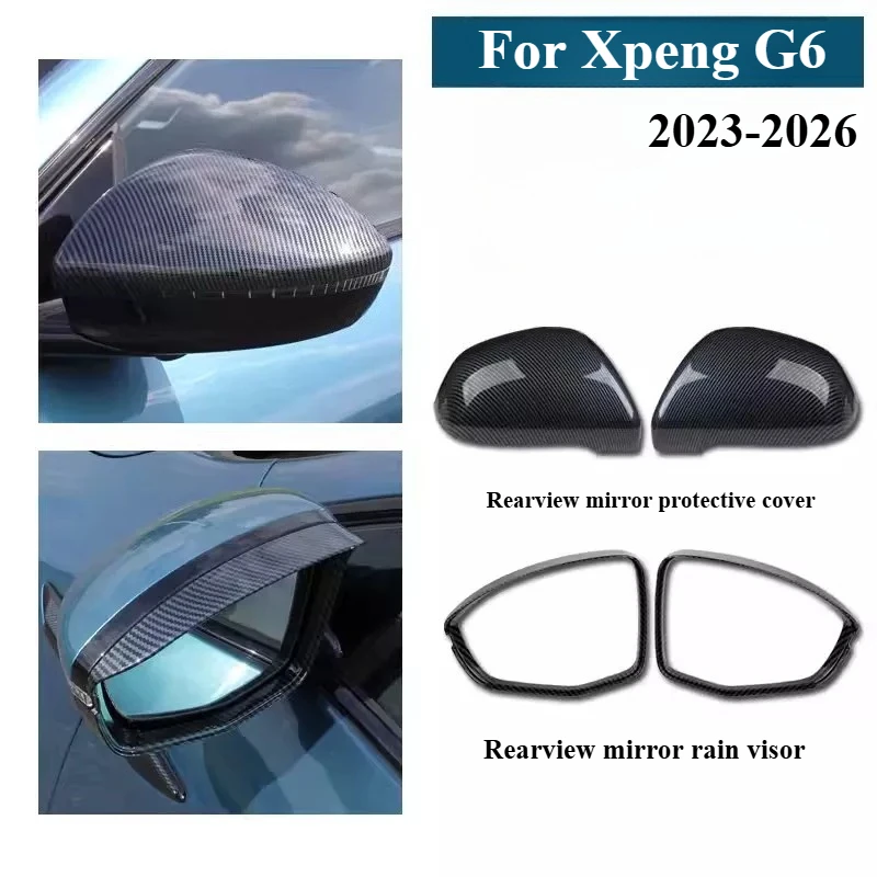 

For Xpeng G6 2023-2026 Rearview Mirror Cover + Rain Visor Black Warrior Style ABS Carbon Fiber Anti-Scratch Protection Trim