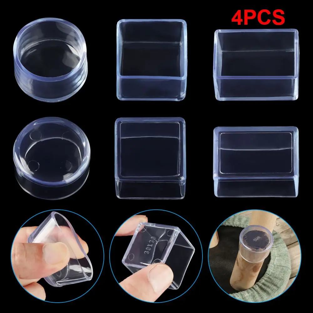 4Pcs Silicone Chair Table Foot Caps Protector Durable Chair Leg Caps Square Round Furniture Feet Non-Slip Covers Table Socks