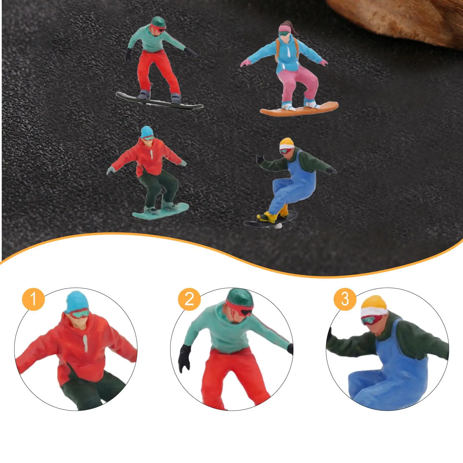 1/64 Schaal Ski Figuur 4 Stuks Miniatuur Skiër Model Sets Realistische Zand Tafel Ornament Skiën Beeldje voor Modeltreinen Spoorweg