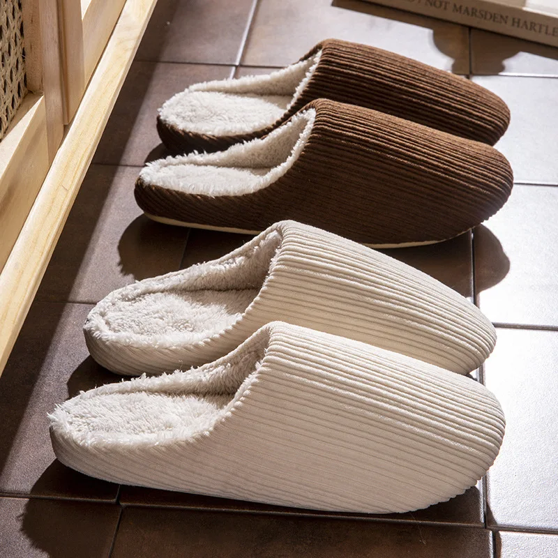 

Couples Home Slippers 2025 Autumn Winter Unisex Silent Slippers Soft Sole Anti Slip Fleece Warm Floor Indoor Household Shoes