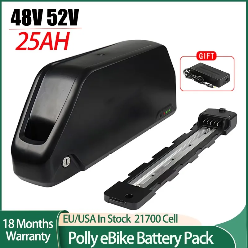 Polly 48V 25AH 24AH Ebike Battery Downtube 52V 25AH Electric Battery 40A BMS Original 21700 Lithium lon Battery 250W-1800W