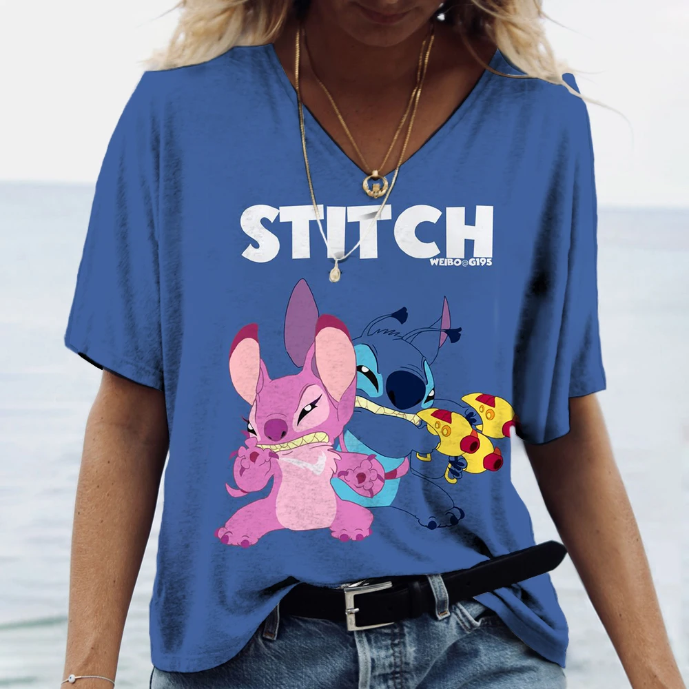2025 sommer Frauen Cartoon Stich Tops Tees Stilvolle T-shirt Weibliche Mode Kurzarm Kleidung Hohe Qualität Casual Streetwear