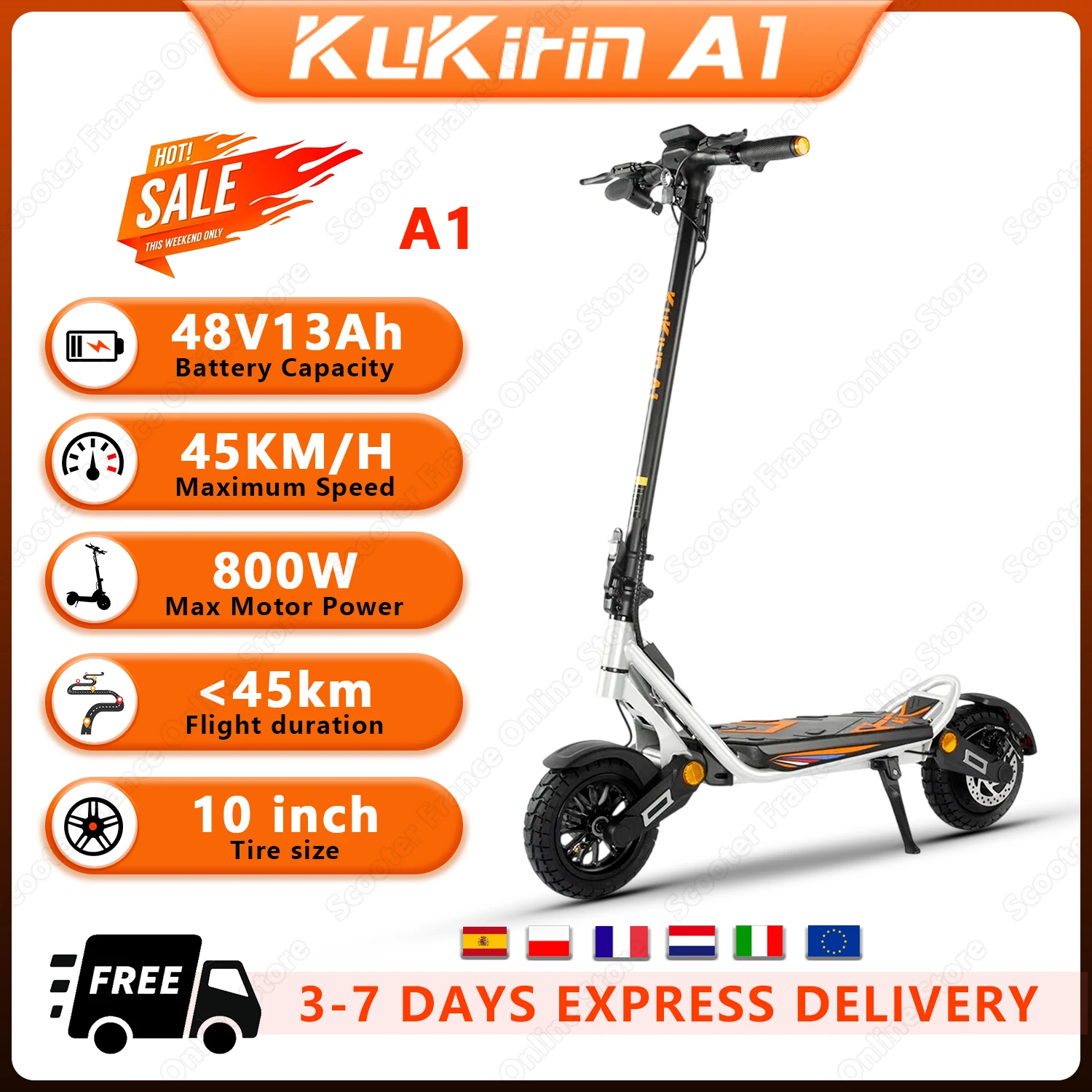 Scooter elettrico KuKirin A1, batteria motore 48V13Ah da 800 W, raggio 28 massimo, scooter elettrico superiore da 28 MPH Pneumatici da 10 EScooter con indicatori di direzione