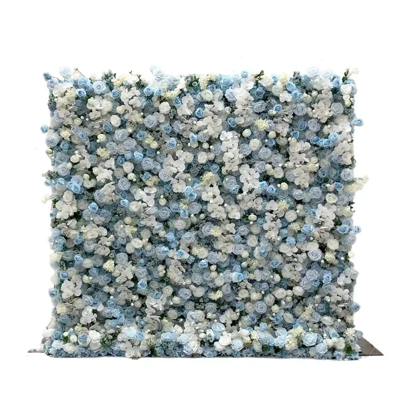 GNW Hot Sale Fresh Color Sky Blue Roll Up Flower Wall Wedding Decoration Flower Artificial Background Event Decoration