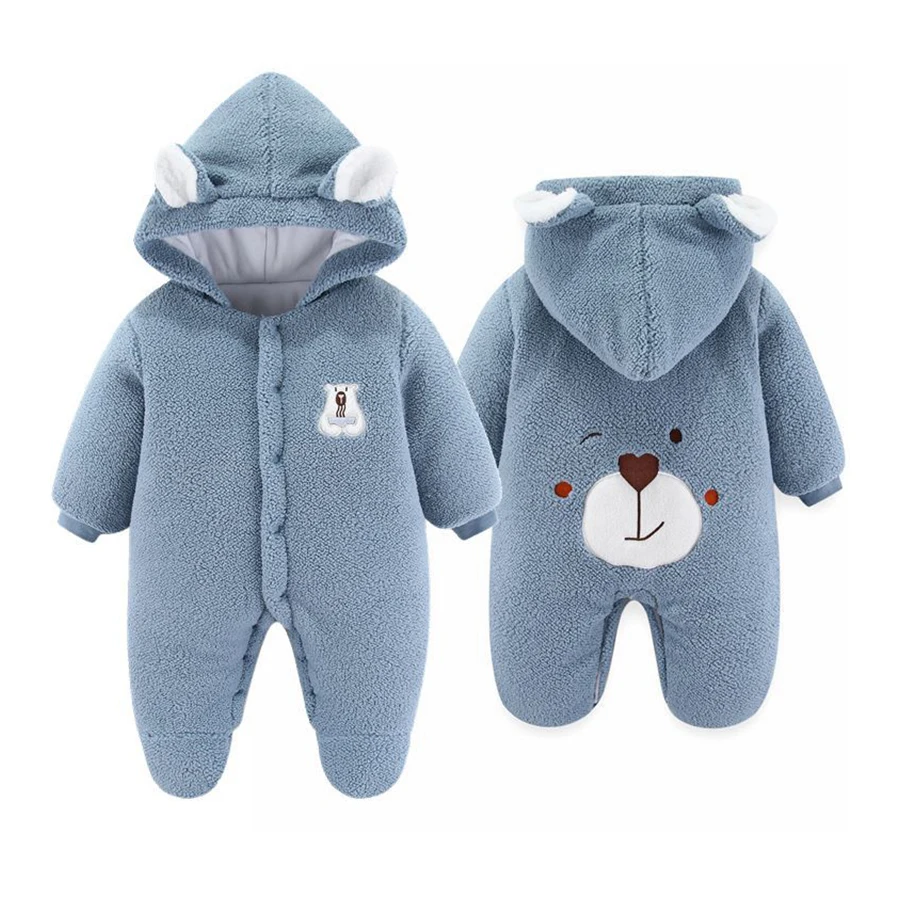 Newborn Baby Winter Romper Warm Hooded Infant Romper Thicken Soft Cotton Boys Jumpsuit Cartoon Baby Girl Clothes 0 to 9 Month