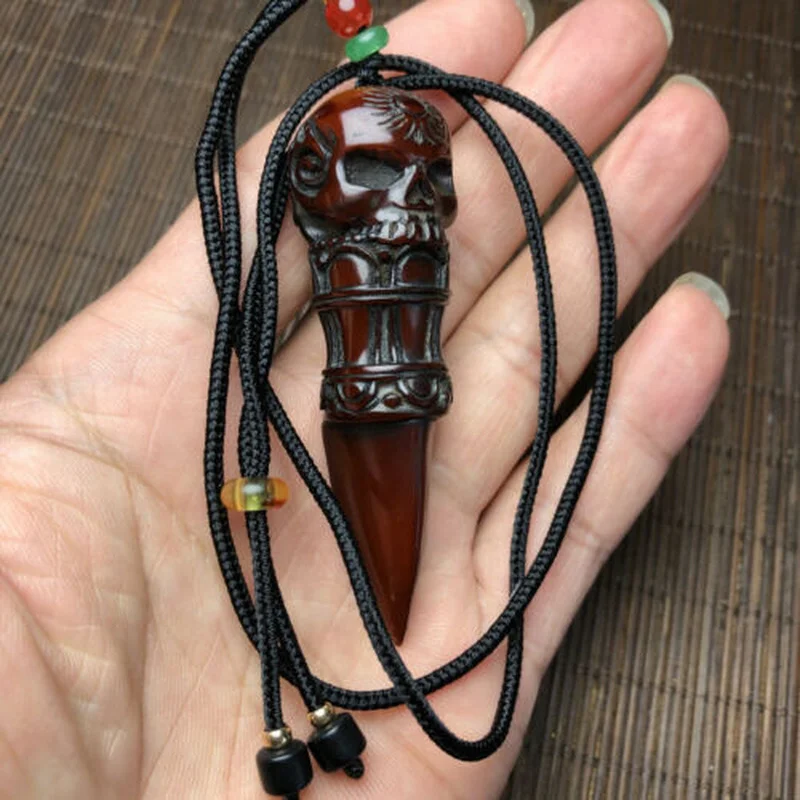 

2.8" Yak Horn Carved Skull Pendant Phurba Dagger Exquisite Classic Tibetan Buddhism Faqi