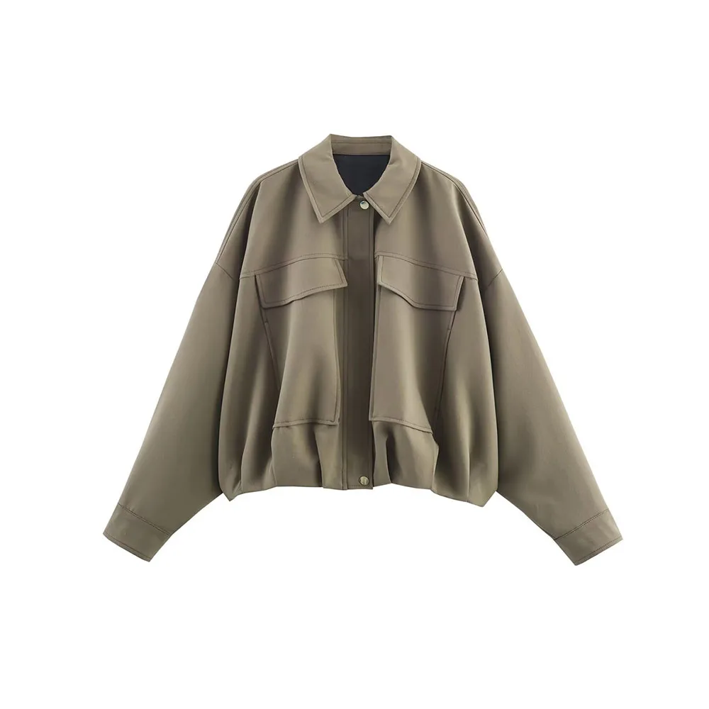 

Autumn new women's fashion pleated hem pilot jacket jacket