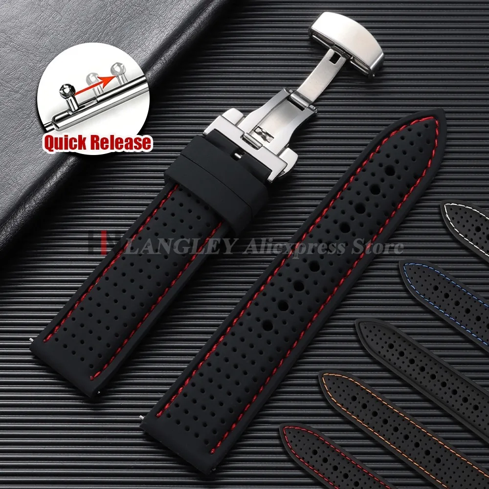 Pulseiras de Silicone Premium 20mm 22mm 24mm, Impermeáveis, de Borracha Macia e Respirável, Substituição Universal para Relógios Masculinos e Femininos
