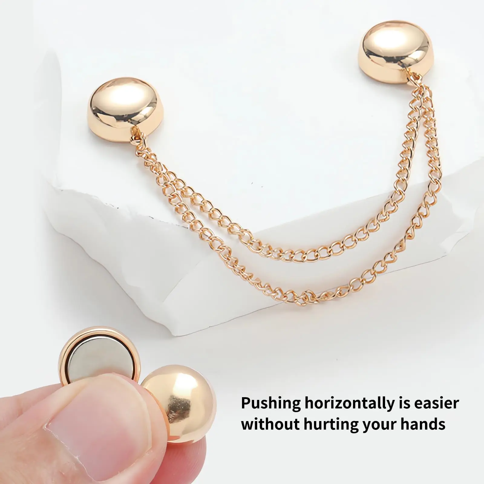 

Multi-Function Magnetic Clothing Clip with Chain Metal Buttons Clip Clothes Scarf Trouser Legs Cuff Fixing Magnet Pin Decor