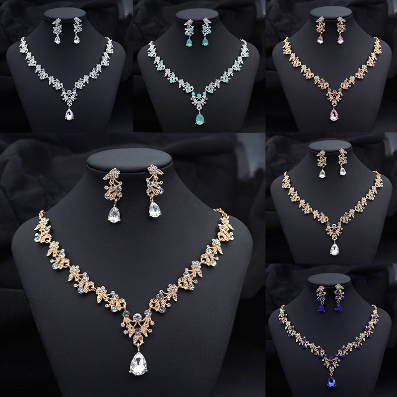 Fashion Choker Necklace Sets for Women Luxury Water drop Necklace and Earrings Set Wedding Dress Bridal Jewelry Sets Accessories