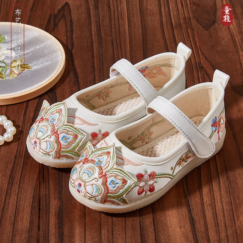 Children Hanfu Shoes Spring And Autumn Period Girls Ancient Style Embroidered Shoes Chinese Style Tang Costume Shoes