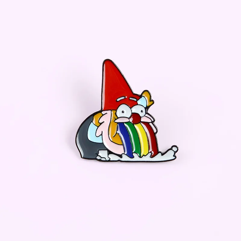 Fun Enamel Pins Custom Wholesale Vomit Rainbow Gnome Cartoon Brooches Clothes Shirt Bag Lapel Pin Metal Badge Cute Jewelry Gift