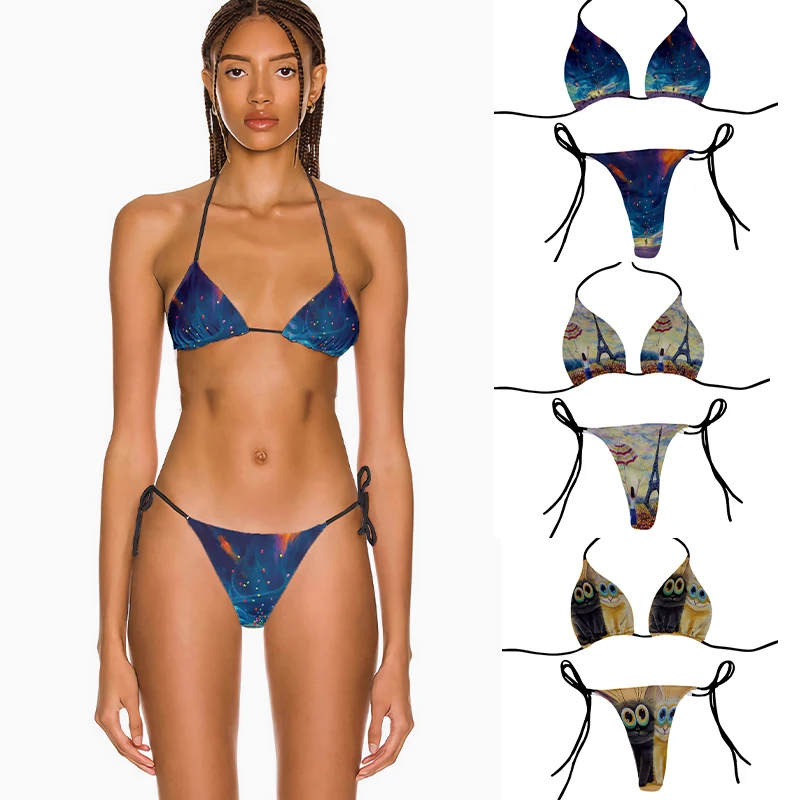 

Sexy Women Cartoon Print Swimwear 2023 New Summer Style Lady Bandage Bikini Set Push-Up Bra Bathing Brazilian Bikini Swimsuit