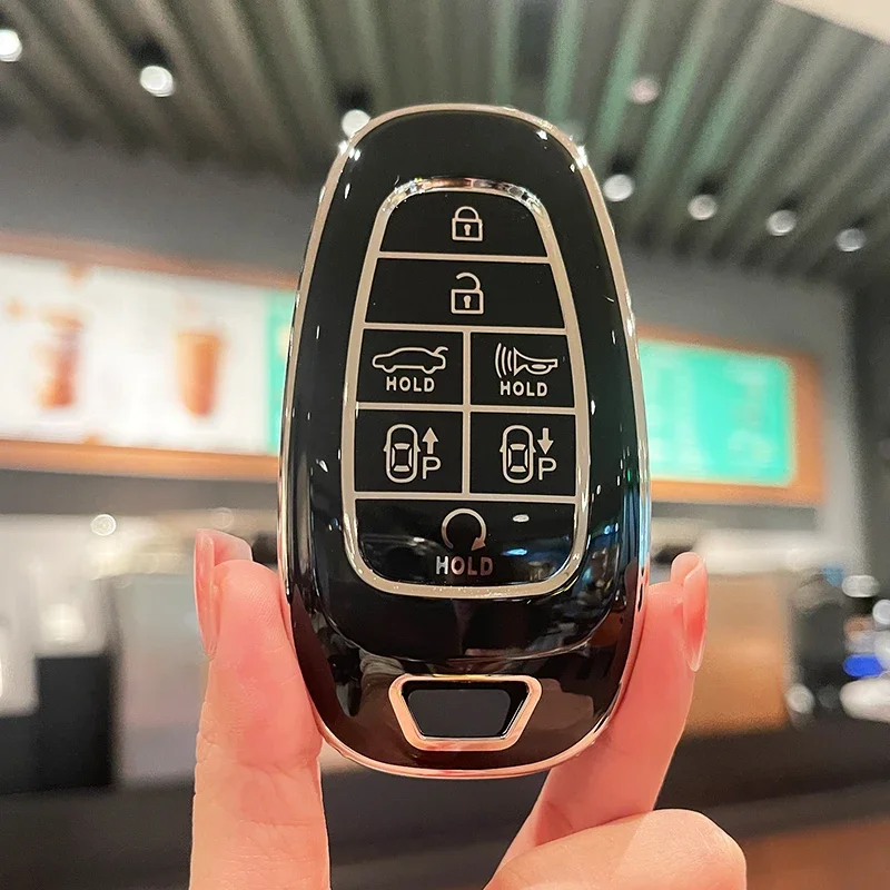 غطاء حافظة مفاتيح السيارة من البولي يوريثان 7 أزرار لسيارة Hyundai Sonata Limited ONIQ 5 NEXO Tucson Sonata 2020-2025 Grandeur Sonata Santa Fe Tucson